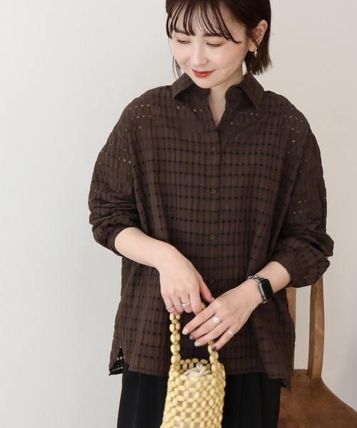 AMERICAN HOLIC(アメリカンホリック)の「シアーチェックシャツ(シャツ/ブラウス・レディース・アイボリー/ブラック/ブラウン・M/L)」の8枚目の写真