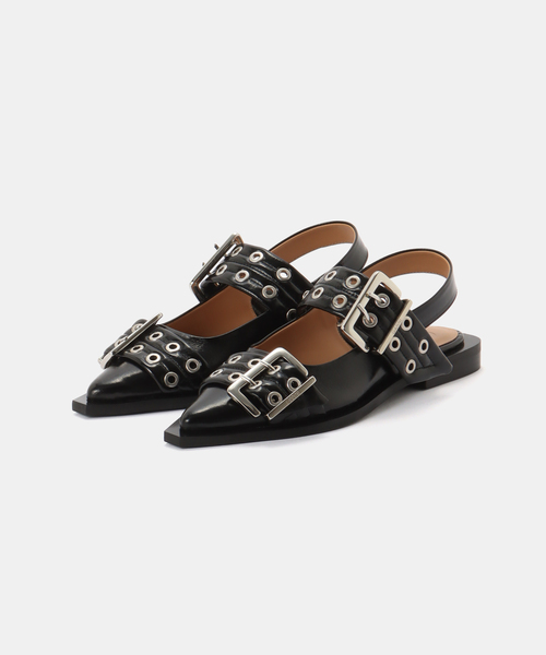 GANNI（ガニー）の「GANNI / ガニー Feminine Buckle Ballerina Naplack（サンダル・レディース・ブラック・38/37/36）」の4枚目の写真