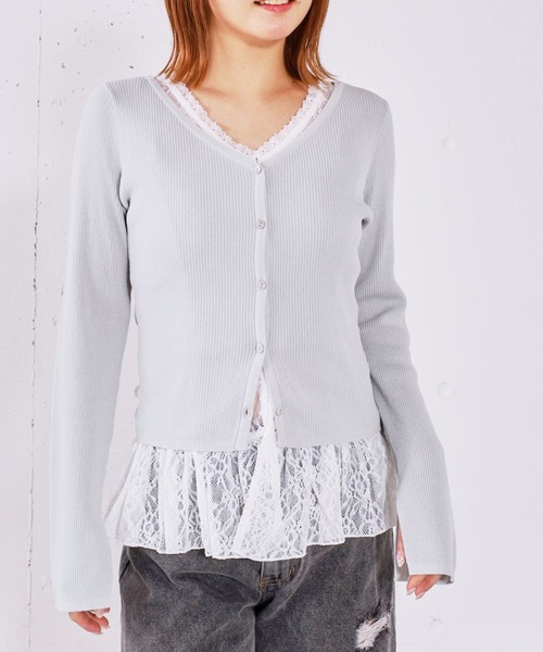 archives（アルシーヴ）の「レイヤードレースＴＯＰＳ×ニットカーディガンＳＥＴ（ニット/セーター・レディース・イエロー/オフホワイト/グレー/ブラック・MEDIUM）」の3枚目の写真