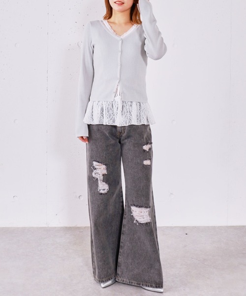 archives（アルシーヴ）の「レイヤードレースＴＯＰＳ×ニットカーディガンＳＥＴ（ニット/セーター・レディース・イエロー/オフホワイト/グレー/ブラック・MEDIUM）」の18枚目の写真