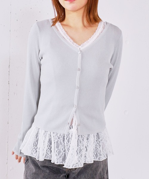 archives（アルシーヴ）の「レイヤードレースＴＯＰＳ×ニットカーディガンＳＥＴ（ニット/セーター・レディース・イエロー/オフホワイト/グレー/ブラック・MEDIUM）」の13枚目の写真