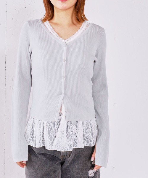 archives（アルシーヴ）の「レイヤードレースＴＯＰＳ×ニットカーディガンＳＥＴ（ニット/セーター・レディース・イエロー/オフホワイト/グレー/ブラック・MEDIUM）」の14枚目の写真