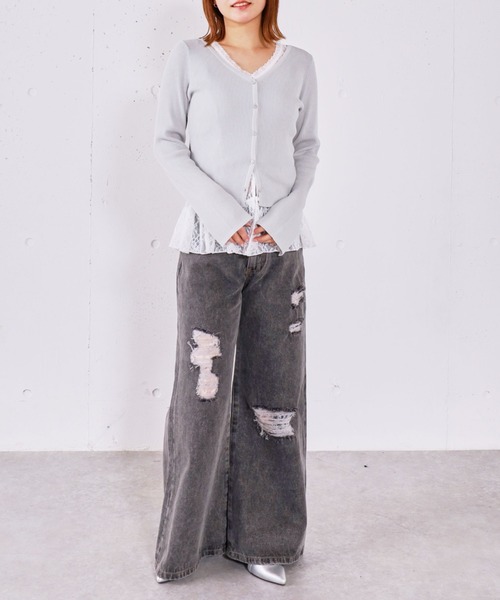 archives（アルシーヴ）の「レイヤードレースＴＯＰＳ×ニットカーディガンＳＥＴ（ニット/セーター・レディース・イエロー/オフホワイト/グレー/ブラック・MEDIUM）」の17枚目の写真