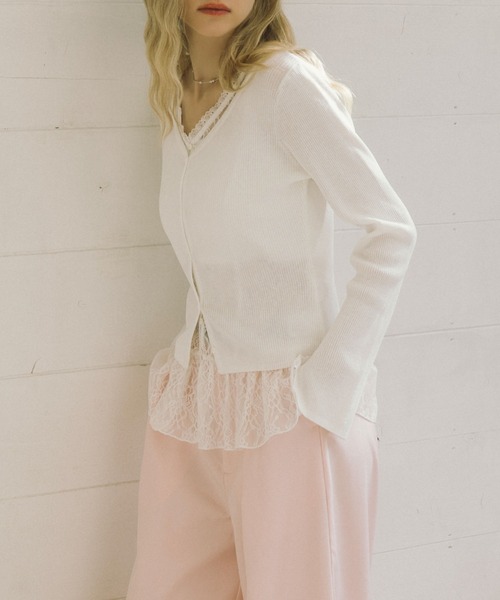 archives（アルシーヴ）の「レイヤードレースＴＯＰＳ×ニットカーディガンＳＥＴ（ニット/セーター・レディース・イエロー/オフホワイト/グレー/ブラック・MEDIUM）」の9枚目の写真