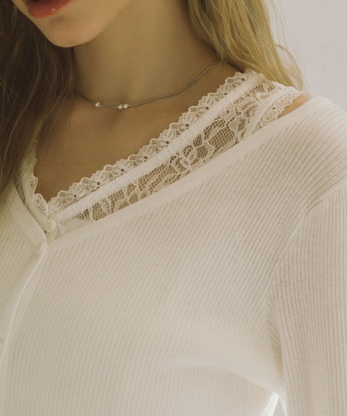 archives（アルシーヴ）の「レイヤードレースＴＯＰＳ×ニットカーディガンＳＥＴ（ニット/セーター・レディース・イエロー/オフホワイト/グレー/ブラック・MEDIUM）」の7枚目の写真