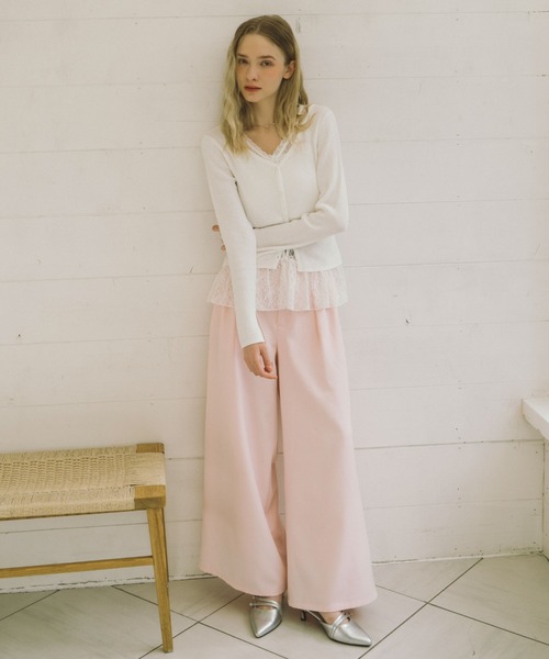 archives（アルシーヴ）の「レイヤードレースＴＯＰＳ×ニットカーディガンＳＥＴ（ニット/セーター・レディース・イエロー/オフホワイト/グレー/ブラック・MEDIUM）」の10枚目の写真