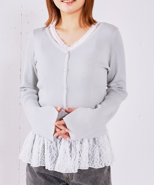 archives（アルシーヴ）の「レイヤードレースＴＯＰＳ×ニットカーディガンＳＥＴ（ニット/セーター・レディース・イエロー/オフホワイト/グレー/ブラック・MEDIUM）」の12枚目の写真