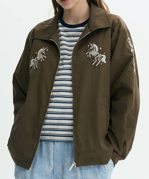 Unicorn Embroidered Sukajan blouson -Khaki