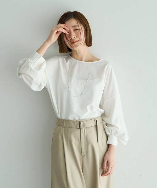 YECCA VECCA（イェッカヴェッカ）の「2wayボリューム袖ブラウス（シャツ/ブラウス・レディース・ピンクベージュ/オフホワイト/ネイビー/ストライプ・FREE）」の11枚目の写真