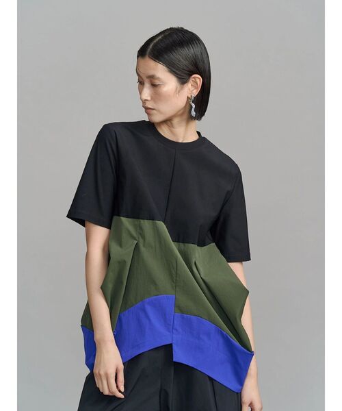 UN3D.（アンスリード）の「ROUND BOX COCOON T-SH / ラウンドボックスコクーンティーシャツ（Tシャツ/カットソー・レディース・グレー/ブラック/その他1/ホワイト・38/36）」の4枚目の写真