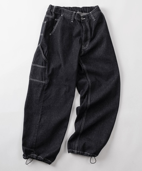 make a ray!（メイク ア レイ！）の「【82】ワンウォッシュ/ストライプ/ヒッコリー デニムペインターパンツ/ドローコード付/アメカジ（デニムパンツ・メンズ・ネイビー/ネイビー系/ワンウォッシュ/ブラック・L/M）」の3枚目の写真