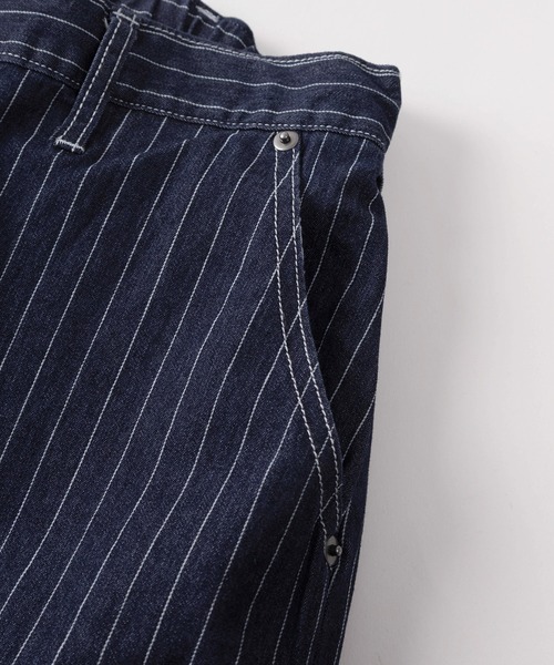 make a ray!（メイク ア レイ！）の「【82】ワンウォッシュ/ストライプ/ヒッコリー デニムペインターパンツ/ドローコード付/アメカジ（デニムパンツ・メンズ・ネイビー/ネイビー系/ワンウォッシュ/ブラック・L/M）」の7枚目の写真