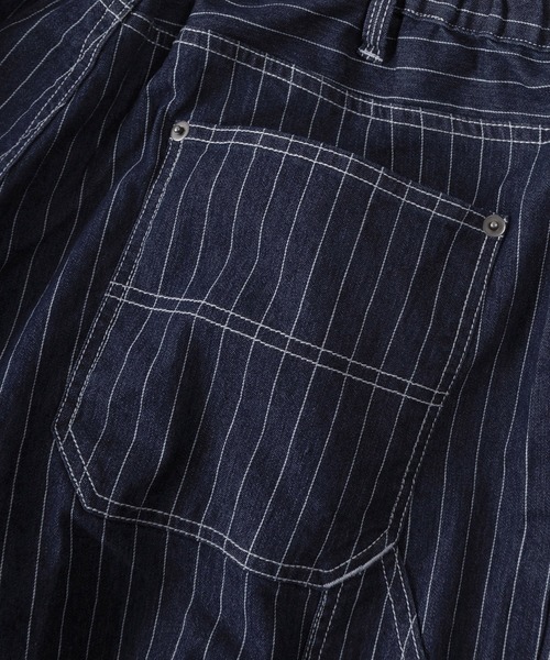 make a ray!（メイク ア レイ！）の「【82】ワンウォッシュ/ストライプ/ヒッコリー デニムペインターパンツ/ドローコード付/アメカジ（デニムパンツ・メンズ・ネイビー/ネイビー系/ワンウォッシュ/ブラック・L/M）」の9枚目の写真