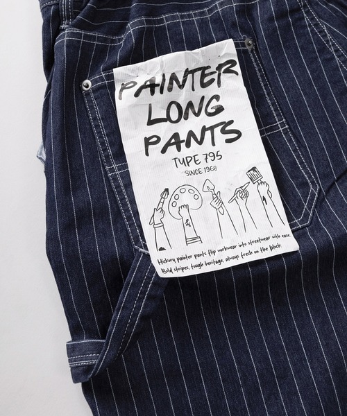 make a ray!（メイク ア レイ！）の「【82】ワンウォッシュ/ストライプ/ヒッコリー デニムペインターパンツ/ドローコード付/アメカジ（デニムパンツ・メンズ・ネイビー/ネイビー系/ワンウォッシュ/ブラック・L/M）」の13枚目の写真