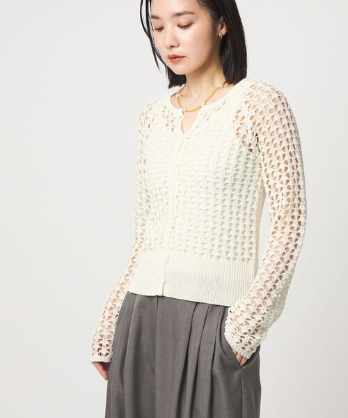 CITEN（シテン）の「＜CITEN＞メッシュニットカーディガン（カーディガン/ボレロ・レディース・ブラック/ライム/オフホワイト・FREE）」の2枚目の写真