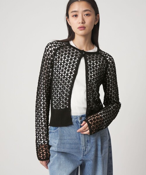 CITEN（シテン）の「＜CITEN＞メッシュニットカーディガン（カーディガン/ボレロ・レディース・ブラック/ライム/オフホワイト・FREE）」の5枚目の写真