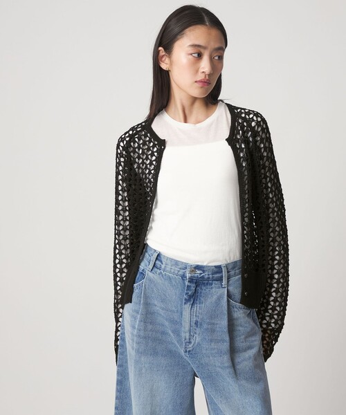 CITEN（シテン）の「＜CITEN＞メッシュニットカーディガン（カーディガン/ボレロ・レディース・ブラック/ライム/オフホワイト・FREE）」の7枚目の写真