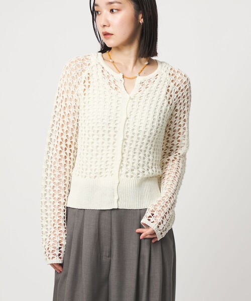 CITEN（シテン）の「＜CITEN＞メッシュニットカーディガン（カーディガン/ボレロ・レディース・ブラック/ライム/オフホワイト・FREE）」の9枚目の写真