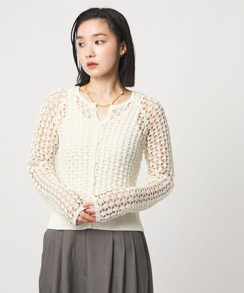 CITEN（シテン）の「＜CITEN＞メッシュニットカーディガン（カーディガン/ボレロ・レディース・ブラック/ライム/オフホワイト・FREE）」の10枚目の写真
