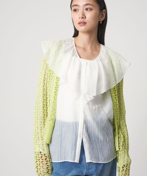 CITEN（シテン）の「＜CITEN＞メッシュニットカーディガン（カーディガン/ボレロ・レディース・ブラック/ライム/オフホワイト・FREE）」の12枚目の写真