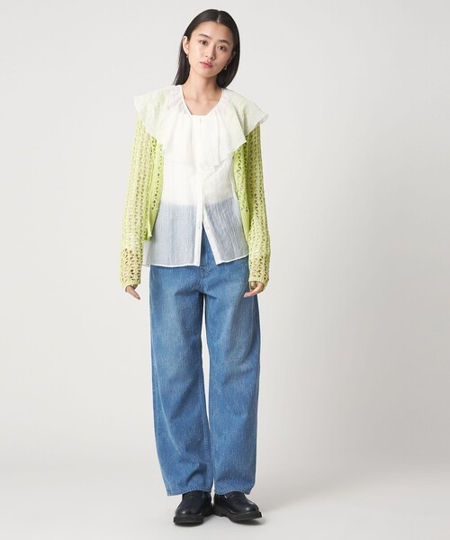CITEN（シテン）の「＜CITEN＞メッシュニットカーディガン（カーディガン/ボレロ・レディース・ブラック/ライム/オフホワイト・FREE）」の14枚目の写真