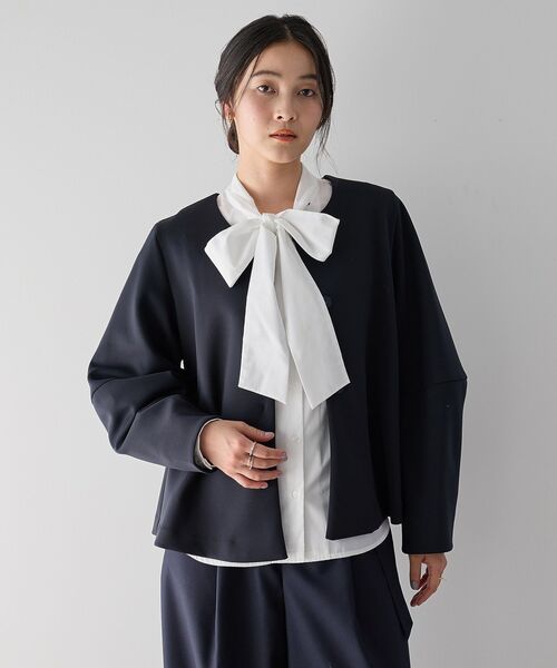 YECCA VECCA（イェッカヴェッカ）の「ダンボールニットジャケット（テーラードジャケット・レディース・ベージュ/ネイビー・M）」の17枚目の写真