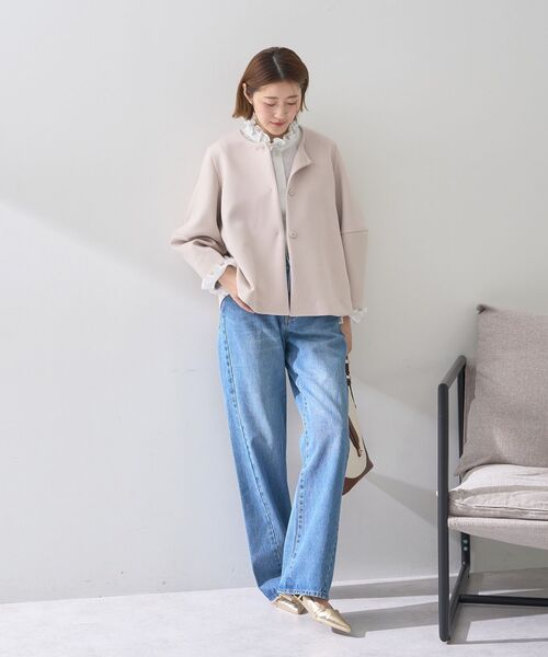 YECCA VECCA（イェッカヴェッカ）の「ダンボールニットジャケット（テーラードジャケット・レディース・ベージュ/ネイビー・M）」の15枚目の写真