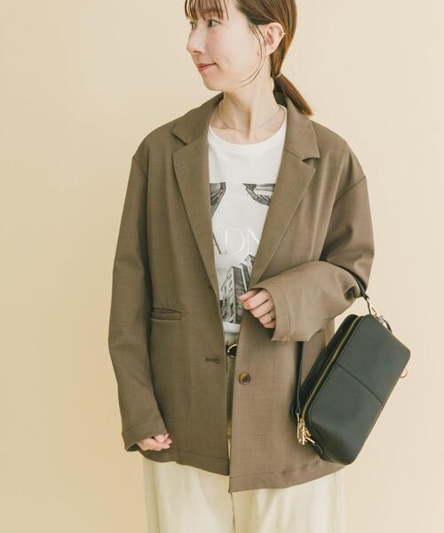 ITEMS URBANRESEARCH（アイテムズ アーバンリサーチ）の「ルーズテーラード強撚ジャケット（テーラードジャケット・レディース・カーキ/ベージュ系その他/チャコールグレー・FREE）」の4枚目の写真