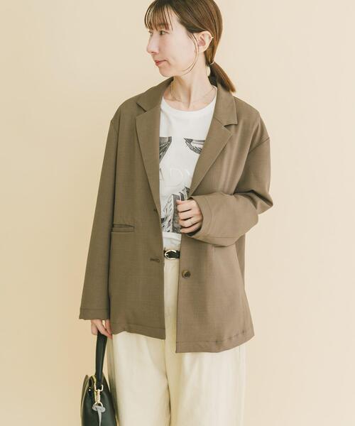 ITEMS URBANRESEARCH（アイテムズ アーバンリサーチ）の「ルーズテーラード強撚ジャケット（テーラードジャケット・レディース・カーキ/ベージュ系その他/チャコールグレー・FREE）」の5枚目の写真