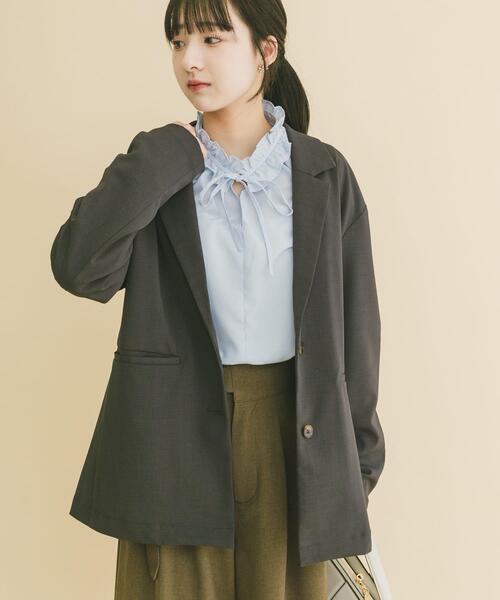 ITEMS URBANRESEARCH（アイテムズ アーバンリサーチ）の「ルーズテーラード強撚ジャケット（テーラードジャケット・レディース・カーキ/ベージュ系その他/チャコールグレー・FREE）」の18枚目の写真