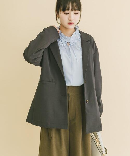 ITEMS URBANRESEARCH（アイテムズ アーバンリサーチ）の「ルーズテーラード強撚ジャケット（テーラードジャケット・レディース・カーキ/ベージュ系その他/チャコールグレー・FREE）」の19枚目の写真