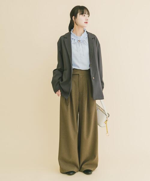 ITEMS URBANRESEARCH（アイテムズ アーバンリサーチ）の「ルーズテーラード強撚ジャケット（テーラードジャケット・レディース・カーキ/ベージュ系その他/チャコールグレー・FREE）」の21枚目の写真