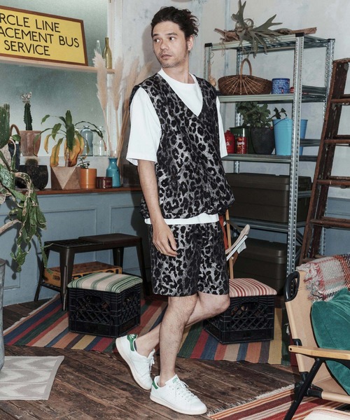 No Rain No Rainbow(ノーレインノーレインボー)の「mp14814-leopard pattern gobelin shorts ショートパンツ(NR26S-06)(その他パンツ・メンズ・グレー/ブラウン/グリーン・XL/L/M/S)」の5枚目の写真