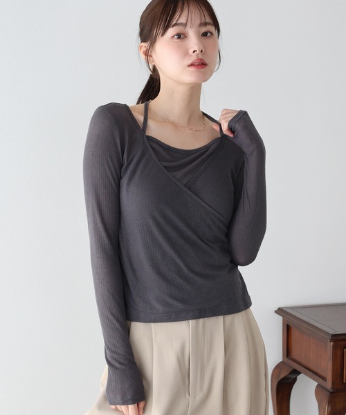 BLUEEAST（ブルーイースト）の「レイヤードライクシアーカットソー（Tシャツ/カットソー・レディース・チャコールグレー/ベージュ・MEDIUM）」の2枚目の写真