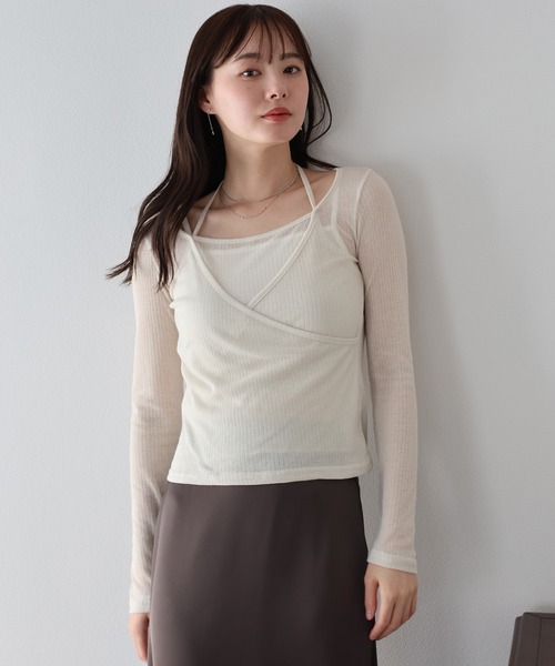 BLUEEAST（ブルーイースト）の「レイヤードライクシアーカットソー（Tシャツ/カットソー・レディース・チャコールグレー/ベージュ・MEDIUM）」の9枚目の写真