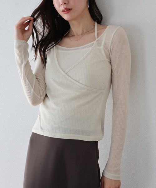 BLUEEAST（ブルーイースト）の「レイヤードライクシアーカットソー（Tシャツ/カットソー・レディース・チャコールグレー/ベージュ・MEDIUM）」の10枚目の写真