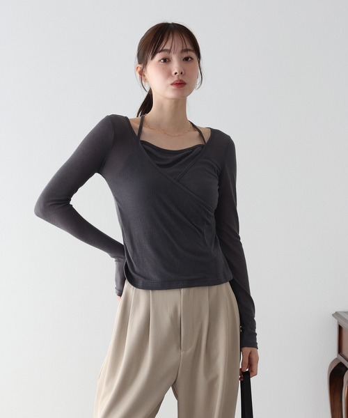 BLUEEAST（ブルーイースト）の「レイヤードライクシアーカットソー（Tシャツ/カットソー・レディース・チャコールグレー/ベージュ・MEDIUM）」の14枚目の写真