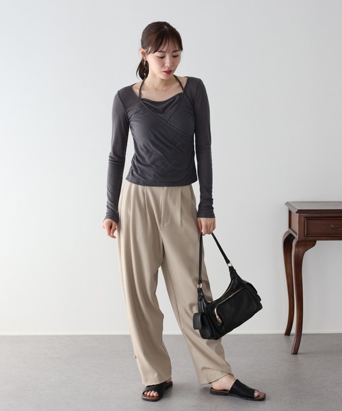 BLUEEAST（ブルーイースト）の「レイヤードライクシアーカットソー（Tシャツ/カットソー・レディース・チャコールグレー/ベージュ・MEDIUM）」の18枚目の写真