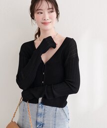 リブ柄入りフロントホックカーディガン