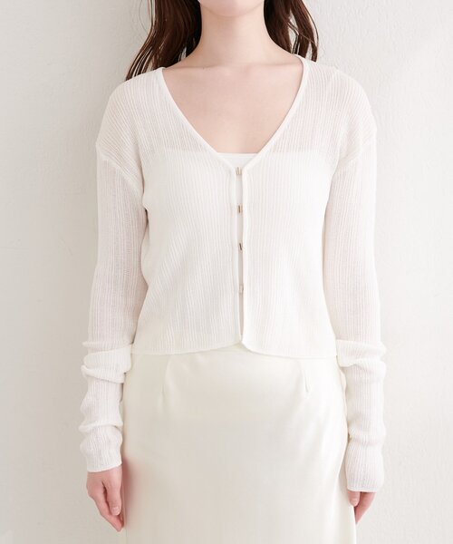 natural couture（ナチュラルクチュール）の「リブ柄入りフロントホックカーディガン（カーディガン/ボレロ・レディース・ブラック/サックスブルー/ネイビー/イエロー/ピンク/オフホワイト・FREE）」の11枚目の写真