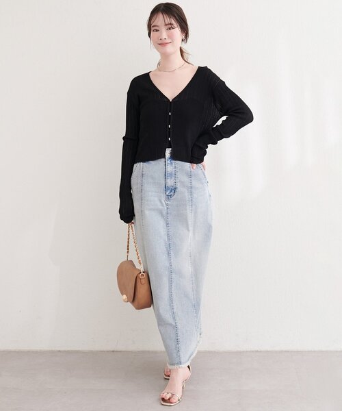 natural couture（ナチュラルクチュール）の「リブ柄入りフロントホックカーディガン（カーディガン/ボレロ・レディース・ブラック/サックスブルー/ネイビー/イエロー/ピンク/オフホワイト・FREE）」の21枚目の写真