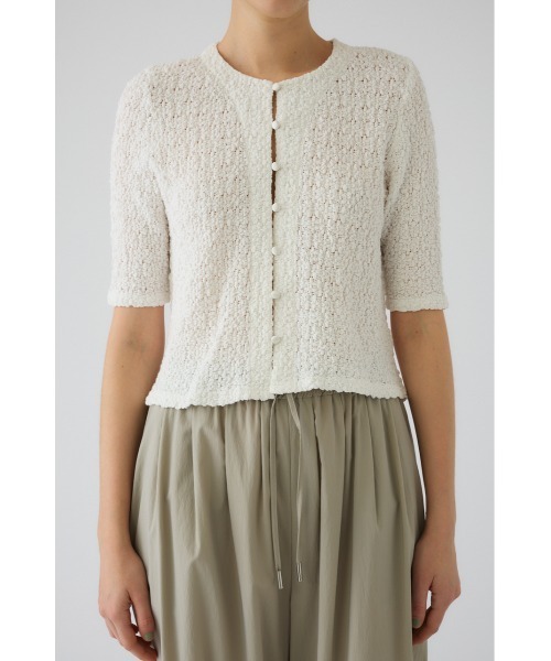 RIM.ARK（リムアーク）の「【PRE ORDER】Shirring lace compact tops シャーリングレース コンパクト トップス（ニット/セーター・レディース・ホワイト/ブラック・FREE）」の5枚目の写真