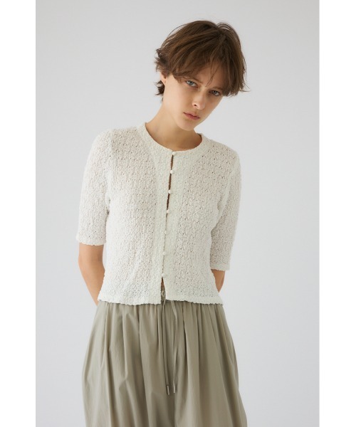 RIM.ARK（リムアーク）の「【PRE ORDER】Shirring lace compact tops シャーリングレース コンパクト トップス（ニット/セーター・レディース・ホワイト/ブラック・FREE）」の14枚目の写真