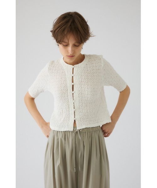 RIM.ARK（リムアーク）の「【PRE ORDER】Shirring lace compact tops シャーリングレース コンパクト トップス（ニット/セーター・レディース・ホワイト/ブラック・FREE）」の15枚目の写真