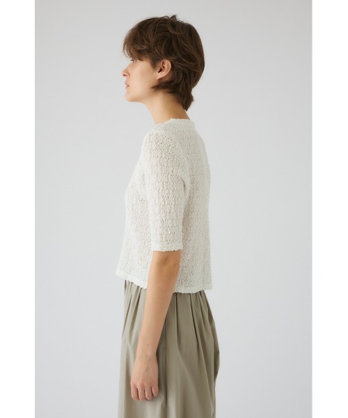 RIM.ARK（リムアーク）の「【PRE ORDER】Shirring lace compact tops シャーリングレース コンパクト トップス（ニット/セーター・レディース・ホワイト/ブラック・FREE）」の3枚目の写真