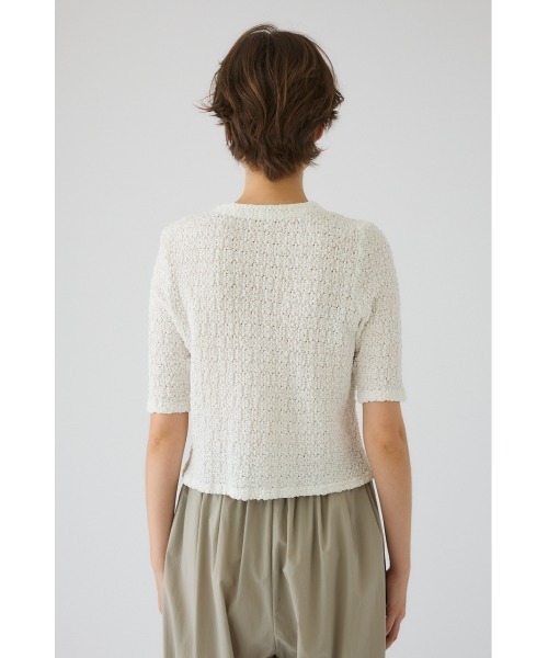 RIM.ARK（リムアーク）の「【PRE ORDER】Shirring lace compact tops シャーリングレース コンパクト トップス（ニット/セーター・レディース・ホワイト/ブラック・FREE）」の4枚目の写真