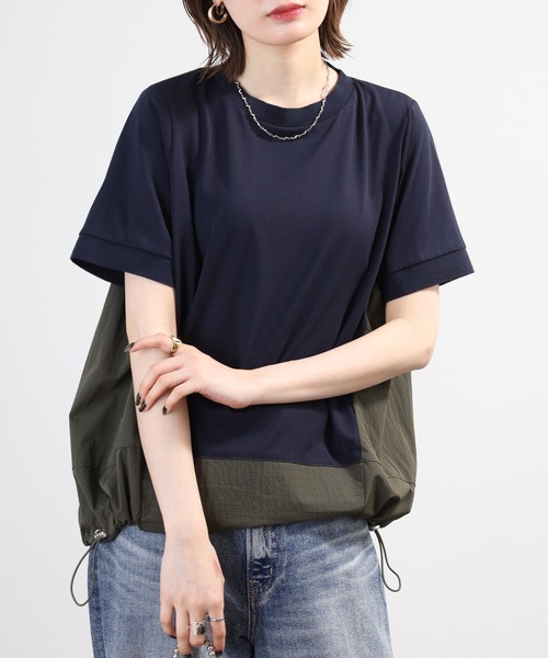 A.N.L(エーエヌエル レーベル)の「A.N.L 異素材切り替え配色プルオーバー 半袖(Tシャツ/カットソー・レディース・ブラック/モカ/ネイビー・38)」の2枚目の写真