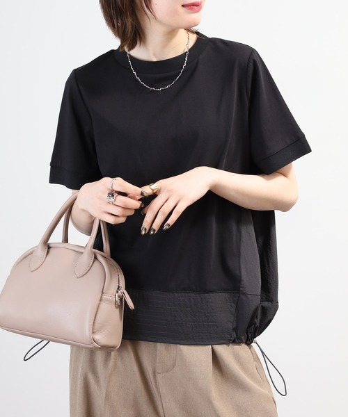 A.N.L(エーエヌエル レーベル)の「A.N.L 異素材切り替え配色プルオーバー 半袖(Tシャツ/カットソー・レディース・ブラック/モカ/ネイビー・38)」の1枚目の写真