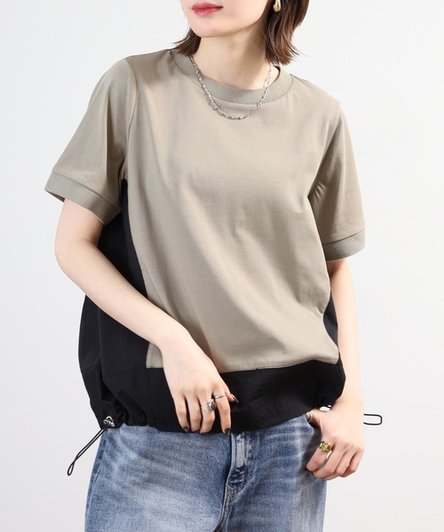 A.N.L(エーエヌエル レーベル)の「A.N.L 異素材切り替え配色プルオーバー 半袖(Tシャツ/カットソー・レディース・ブラック/モカ/ネイビー・38)」の3枚目の写真