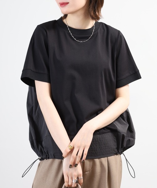 A.N.L(エーエヌエル レーベル)の「A.N.L 異素材切り替え配色プルオーバー 半袖(Tシャツ/カットソー・レディース・ブラック/モカ/ネイビー・38)」の4枚目の写真